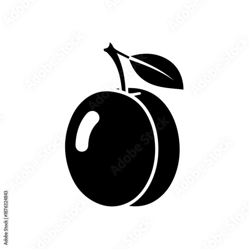 Black plum with leaf isolated on white background, Vector
