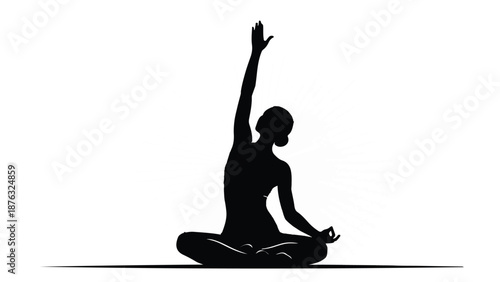 Serene silhouette of a woman practicing yoga in a graceful side bend pose