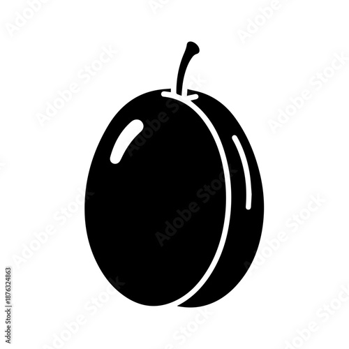 Single black plum isolated on white background, Vector