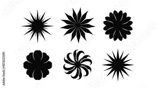 Abstract black floral designs arranged in a symmetrical grid pattern