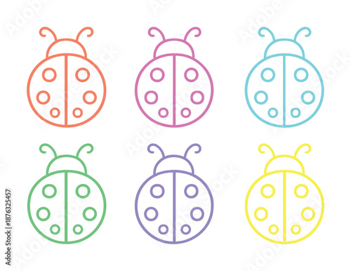 Colorful ladybug outline patterns in red, pink, blue, purple, yellow, orange