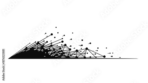 Abstract network of interconnected dots and lines dissolving into scattered particles