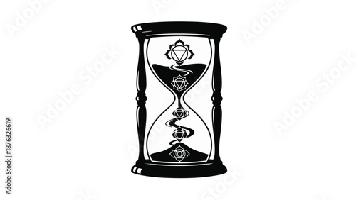 Intricate hourglass illustration symbolizing passing time and ancient wisdom.