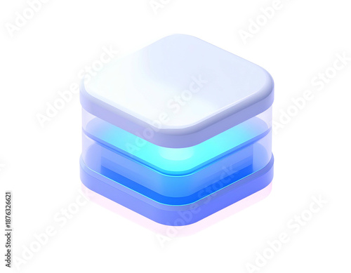 Isometric stacked layers of soft colors, cube shape, transparent look