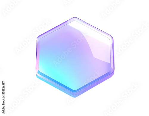 Geometric iridescent hexagon, glowing effect, on a black background