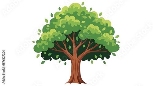 Vibrant green tree with thick trunk