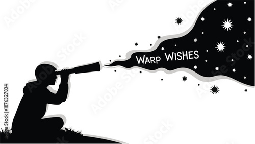 Silhouette of a child looking through a telescope at a starry night sky filled with dreams and possibilities.