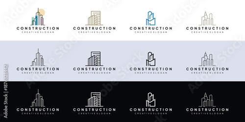 Collection of Skyscraper Icon Templates Vector Property Housing and Contractor Minimalist Line Logo Design
