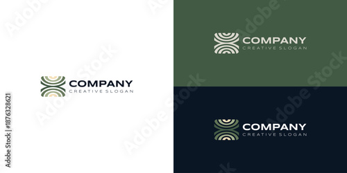 Modern Abstract Geometric Green Earth Tone Logo for Technology and Environmental Sustainability Business Vector Design