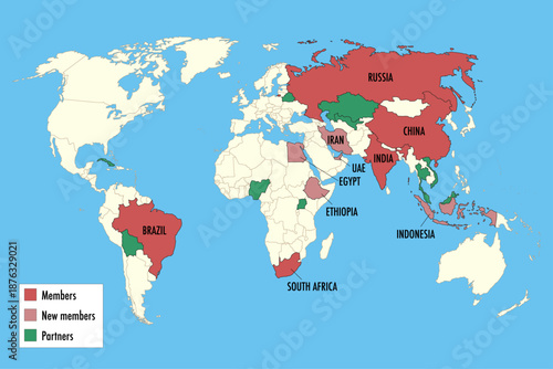 BRICS Countries and Partners World Map – Original Members and Expanded Group Infographic