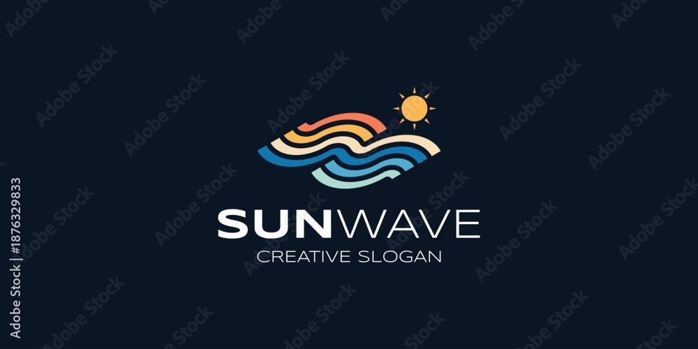 Obraz premium Sun and Ocean Nature Symbol Logo with Modern Minimalist Wave Lines