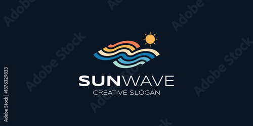 Sun and Ocean Nature Symbol Logo with Modern Minimalist Wave Lines