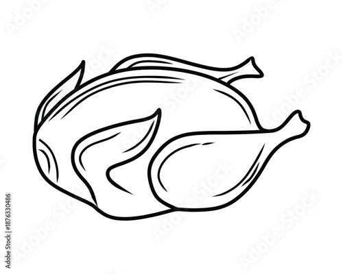 Whole Chicken Line Art Vector Illustration for Food and Cooking Designs