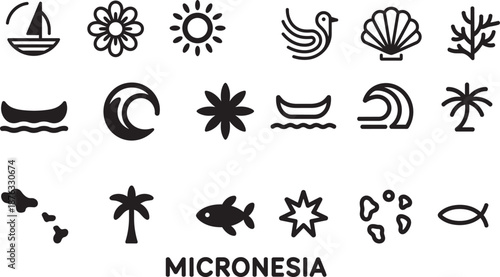 Micronesia icons set country symbols and landmarks for travel and national identity vector