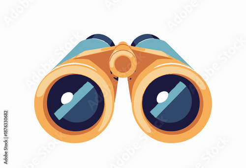 Brightly Colored Binoculars Illustration with Large Lenses and Geometric Design Elements on White Background