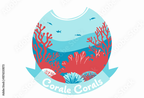 Vivid Underwater Coral Reef Scene with Varied Marine Life, Colorful Corals, and Silhouette of Fish Swimming in Clear Ocean Waters
