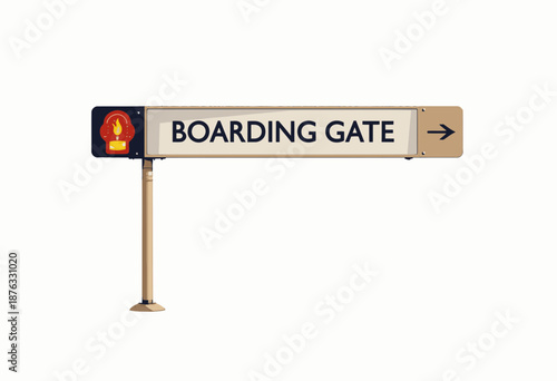 Directional Sign Indicating Boarding Gate at Departure Terminal with White Background