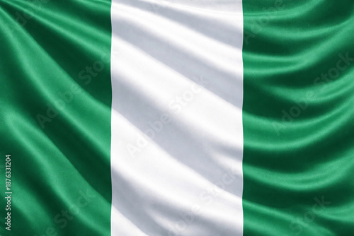 Waving Nigeria National Flag in Horizontal Orientation with Realistic Fabric Texture