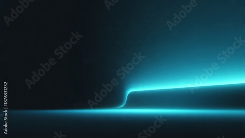 Cyan Light Curve Emerging from Darkness abstract background