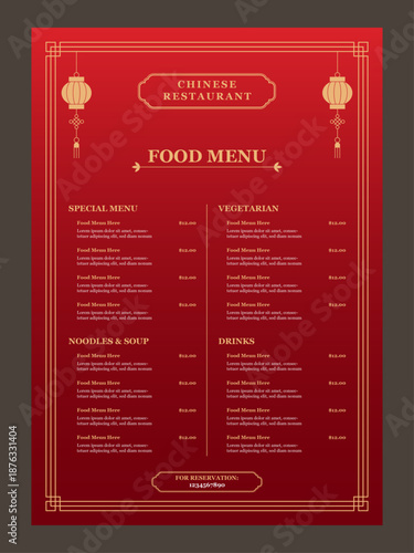 Chinese food menu template for restaurant. Restaurant menu design with chinese ornaments.
