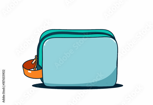 Stylish rectangular teal zipper bag with orange handle, perfect for organizing essentials, travel, cosmetics, or personal items with a modern design