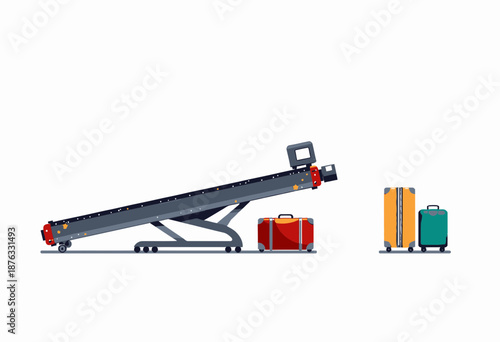Efficient Luggage Conveyor System Handling Multiple Suitcases at an Airport Baggage Claim Area with Modern Automated Technology