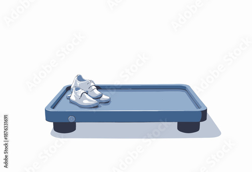 Minimalistic Illustration of Pair of White Shoes on Blue Platform Reflecting Simplicity and Balance with Clean and Modern Aesthetic