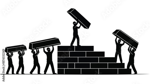 Teamwork concept with people building stairs with blocks teamwork and collaboration business growth success development