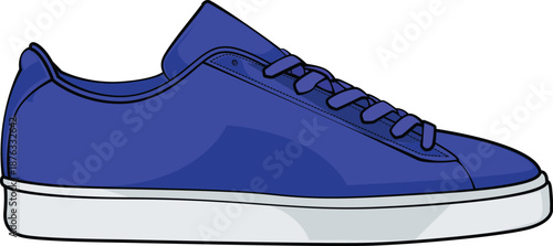 Side view of a blue casual sneaker. Vector illustration of a trendy suede sport shoe isolated on white background. Flat design style for fashion and streetwear.