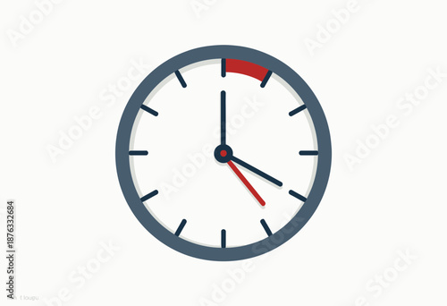 Minimalist Illustration of a Modern Clock with Red Accents Highlighting Time Passage Against Plain Background