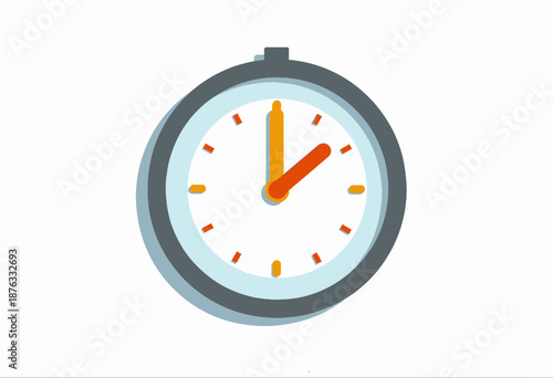 Illustration of a Round Wall Clock Showing Time with Orange and Yellow Hands Against a Simple White Background with Minimalist Design