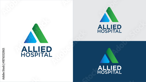 ALLIED HOSPITAL A Letter logo, Hospital Logo, Clinic Logo, Hand rainbow heat plus logo, Medical Care Logo, Medical logo, nursing logo, health logo, pharmacy logo, Rainbo