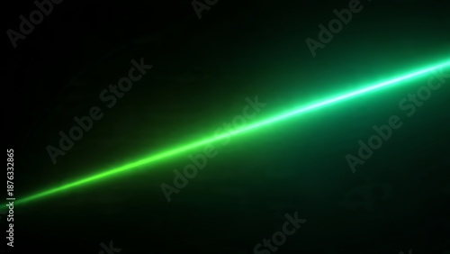 Diagonal Green Neon Light Beam on Black image photo