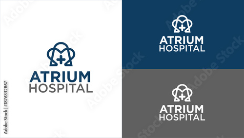 ATRIUM HOSPITAL Medical Logo, Heart with A Plus Logo, Hospital Logo, Clinic Logo, Heart rainbow and plus logo, Medical Care Logo, Medical logo, nursing logo, health logo, pharmacy logo, Rainbow Heart 