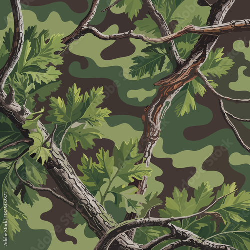 Real tree forest camouflage seamless pattern design pattern for hunting and military uniform. Hunting camouflage