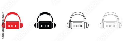 vintage headphone icon vector, headset icon symbol vector, silhouette and line art