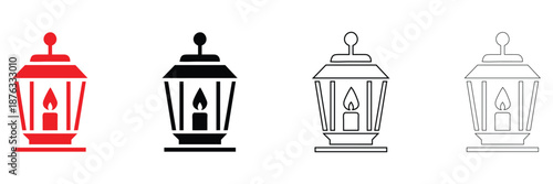 candlestick lantern with burning candle, vintage lantern with candle vector, silhouette and line art