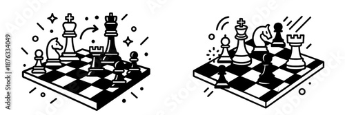 Creative chess strategy illustrations showcasing gameplay dynamics