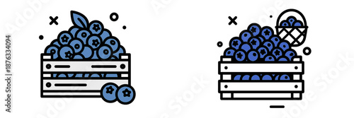 Vibrant blueberry harvest in a rustic wooden crate design