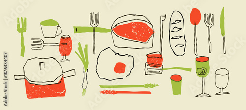 Retro Kitchenware and Cooking Tools Set: Textured Hand-Drawn Utensils for Culinary Blogs, Recipes and Restaurant Branding