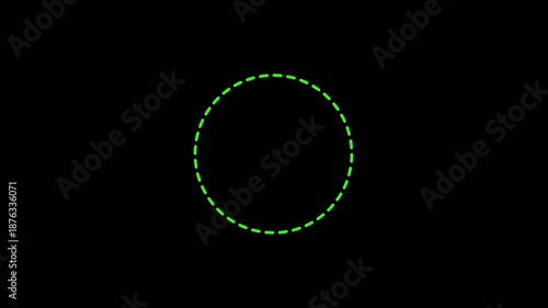 Circle frame animation of dotted lines on a black background. Circle path animation of dotted lines from left to right.