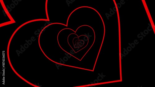 Heart infinite tunnel background animation, animated heart burning tunnel loop background with alpha channel. Hypnotic infinite line art heart tunnel