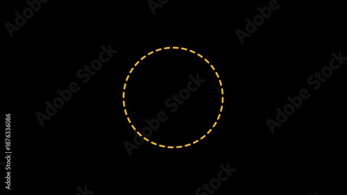 Circle frame animation of dotted lines on a black background. Circle path animation of dotted lines from left to right.