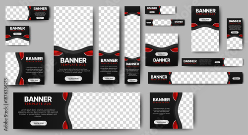 Business Advertising Banners template design with black and red background concept. vector