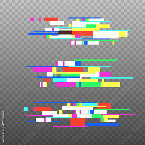 Glitch pixel screen noice effect. Futuristic grain damage geometric grunge design element. Disintegration techno computer screen error templates. 