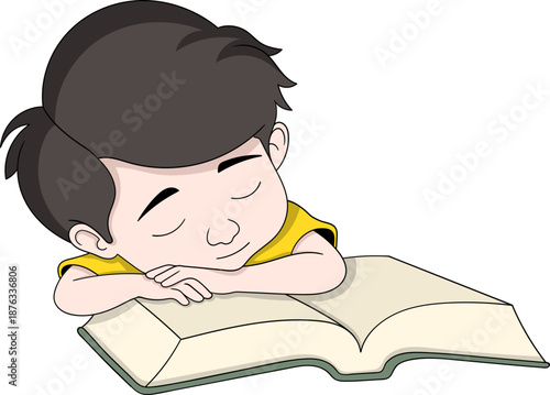 Tired Child Sleeping On Book Study Burnout Illustration