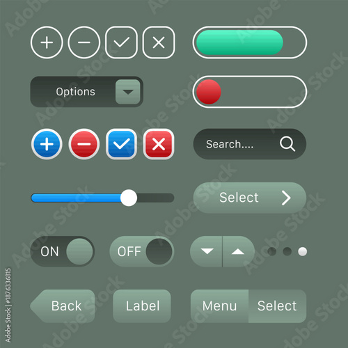 Website UI Icon Set With Buttons Toggles And Controls