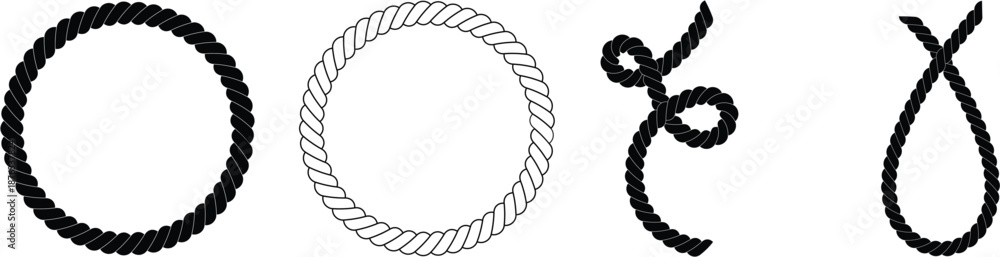 Obraz premium Rope knot and loop decorative vector illustration set