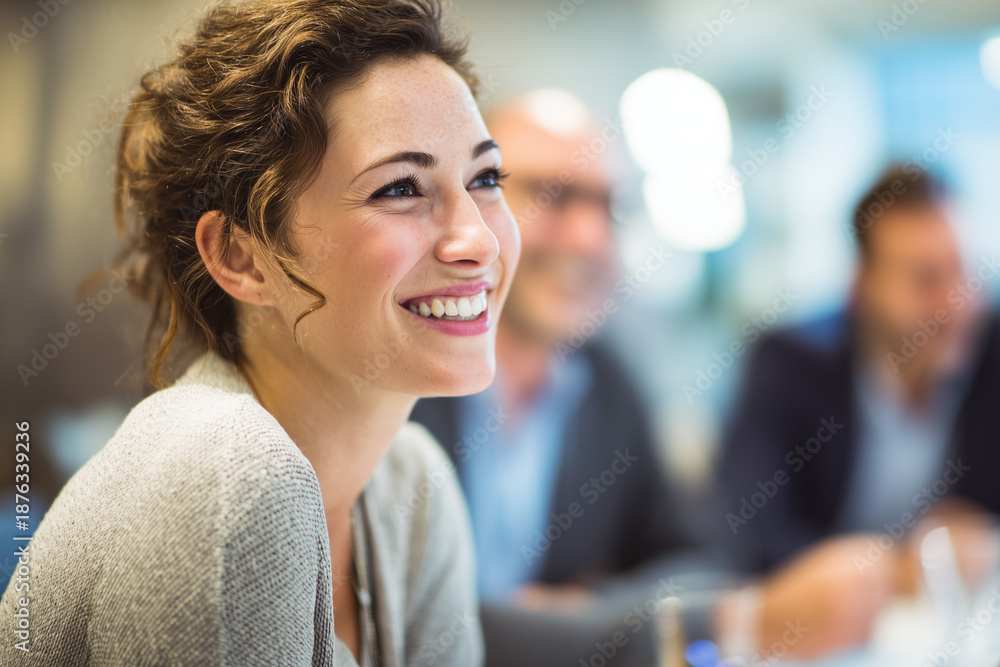 Fototapeta premium Executive woman business manager leader CEO founder lawyer cheerful smiling inspiring confident office meeting workspace teamwork strategy productivity