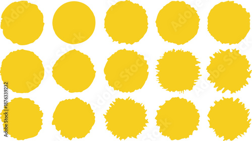 Collection of 16 yellow oval shaped objects with varied textures